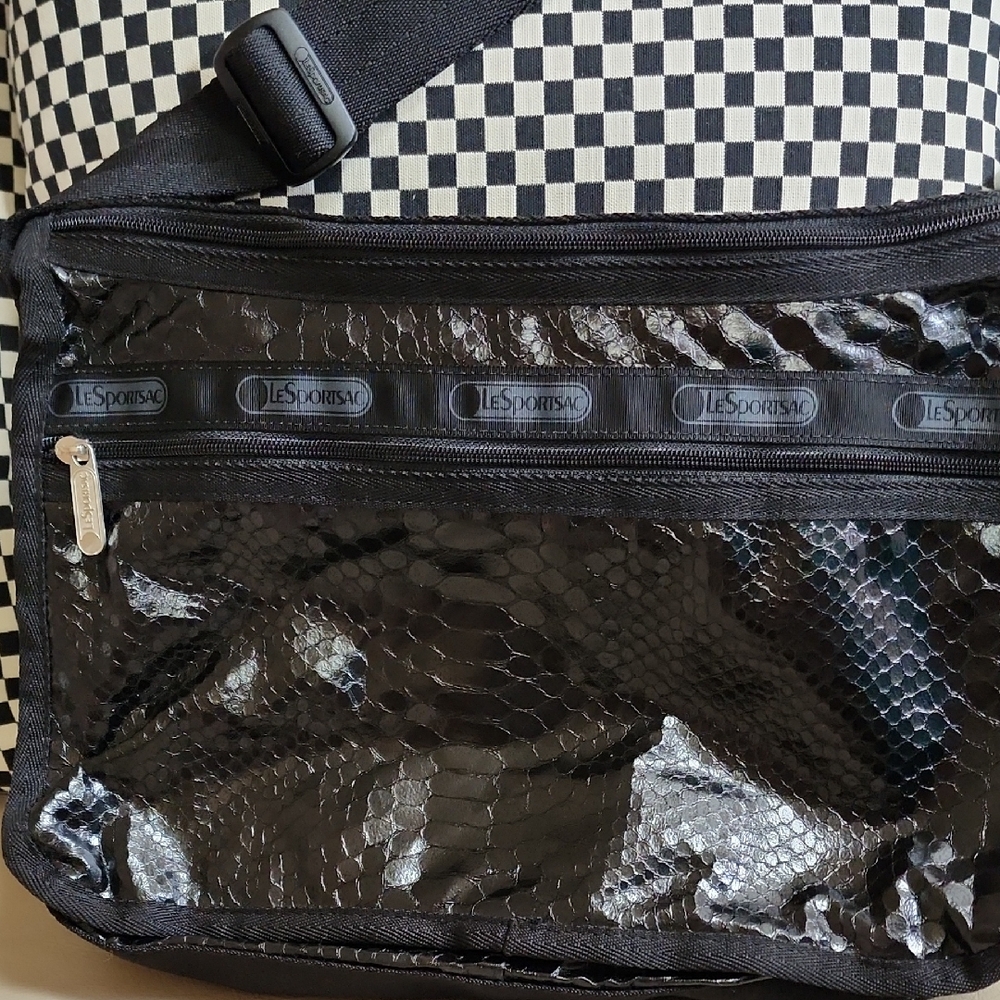 Lesportsac Black Snake Pattern Messenger Bag